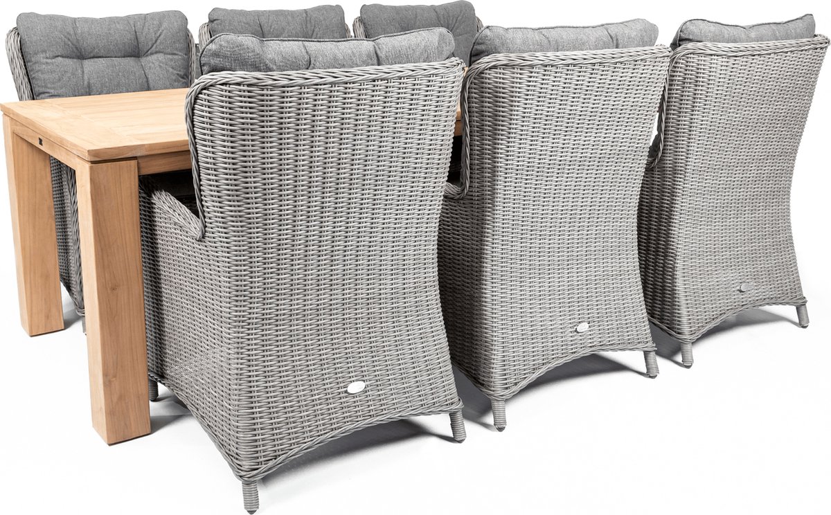 Belito® Milou Tuinset 6 persoons - Teakhouten tuintafel 240cm - Wicker lounge tuinstoel - Weerbestendig - Exclusief - 2 Jaar Garantie