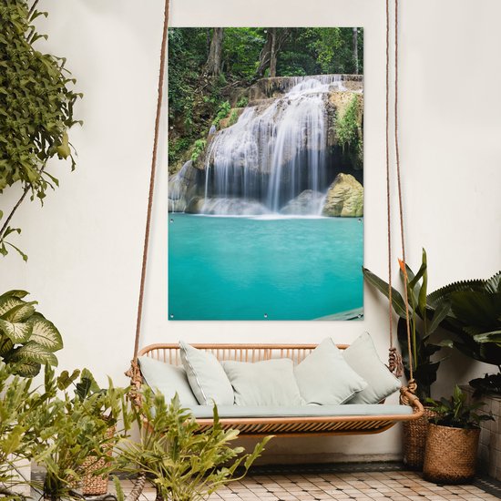 Affiche jardin - Cascade - Water - Nature - Pierre - Arbres - 120x180 cm - Toile jardin - Affiche clôture