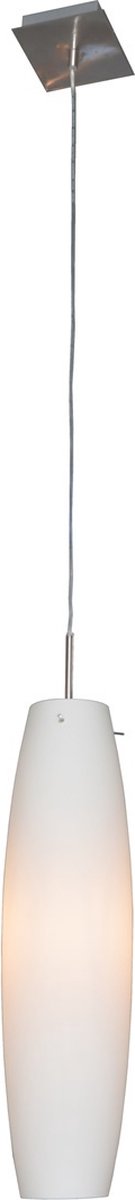 Maru hanglamp, wit glas met geborsteld stalen rozet, E27 fitting, 88 mm diameter en 120 cm hoog, lamp niet inbegrepen