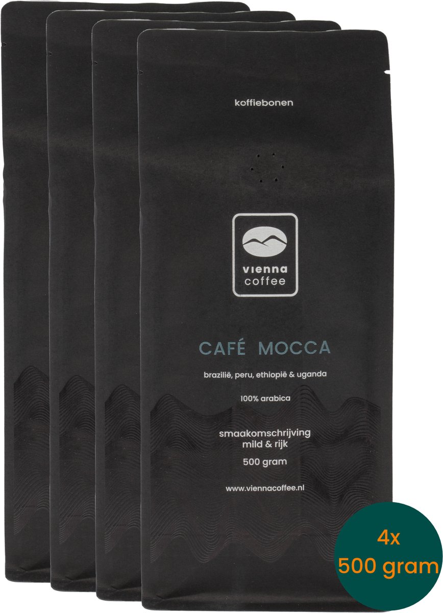 Vienna Coffee Café Mocca Koffiebonen - 4x500 gram - 100% Arabica - Mild & Rijk