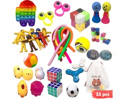Fidget Toys Pakket – 33 Stuks – Inclusief Pop Its, Fidget Speeltjes, Squishies en Meer – Anti-Stress Speelgoed – Uitdeelcadeaus voor Kinderfeestjes, Traktaties, Goodiebags en Beloningen – Sensorisch Speelgoed voor Kinderen met Autisme of ADHD