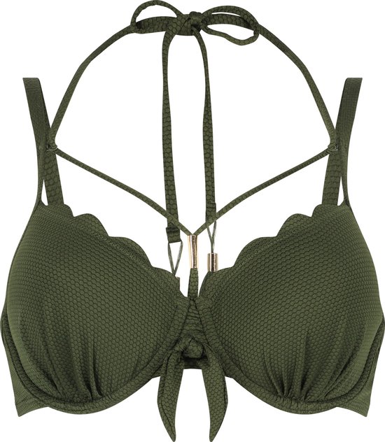 Hunkemöller Dames Badmode Voorgevormde beugel bikinitop Scallop - Groen - maat E75