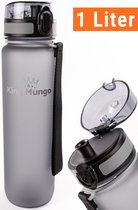 Drinkfles 1 Liter Waterfles 100% Lekvrij BPA vrij Volwassenen Kinderen - Waterflessen 1L - Grijs - King Mungo drinkflessen