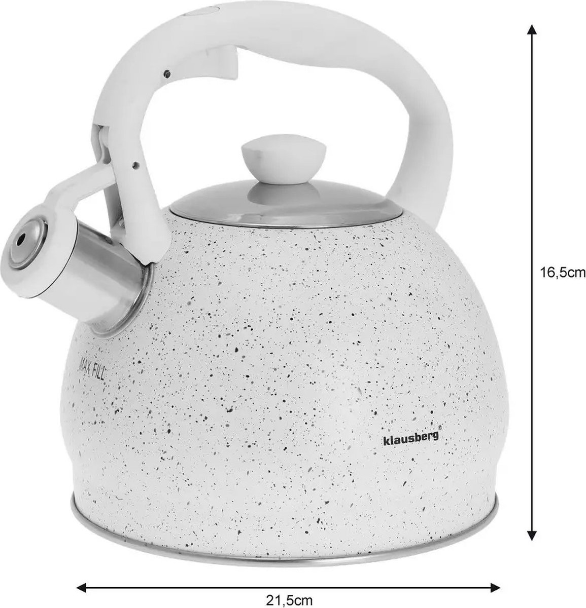 Bouilloire Sifflante Induction Gaz 2.0L ''Granite White '' Acier Inoxydable  Pointillé