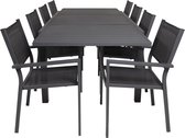 Marbella tuinmeubelset tafel 160x100cm, 8 stoelen Copacabana, zwart,zwart.