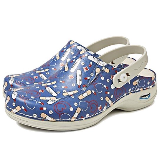 Wash & Go Clog Open Elastic Hospital Blue Clogs Femme
