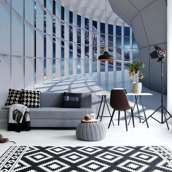 Fotobehang - Vlies Behang - Tunnel met een Ruimteschip - 3D - Space - Universum - Heelal - 368 x 254 cm