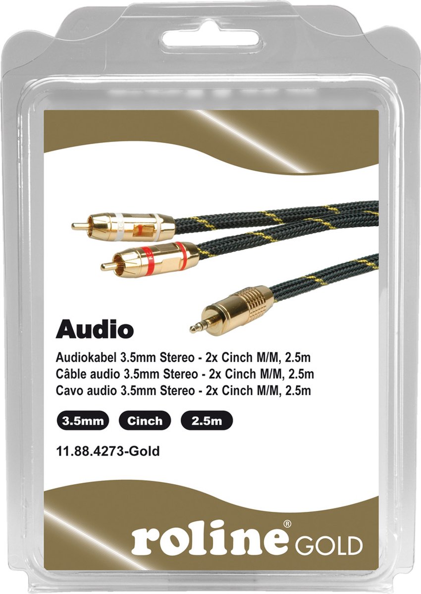 ROLINE GOLD Câble audio 3,5mm Stéréo - 2x RCA, M / M, 2,5 m