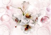 Fotobehang Flower Lilies Bubbles Pattern | XXL - 312cm x 219cm | 130g/m2 Vlies