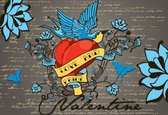 Fotobehang Old School Valentine Tattoo  | XXL - 312cm x 219cm | 130g/m2 Vlies