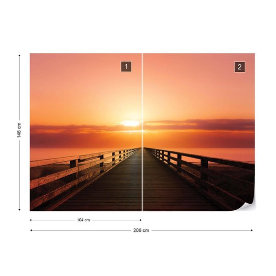 Fotobehang Path Bridge Sun Sunset | XL - 208cm x 146cm | 130g/m2 Vlies