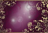 Fotobehang Floral Pattern Gold Purple | XXL - 312cm x 219cm | 130g/m2 Vlies