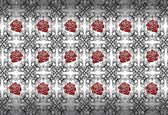 Fotobehang Roses Pattern Black White Red | XXL - 312cm x 219cm | 130g/m2 Vlies