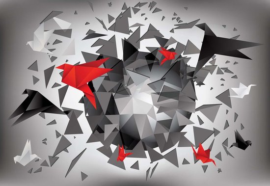 Fotobehang Explosion Birds Abstract | XXXL - 416cm x 254cm | 130g/m2 Vlies
