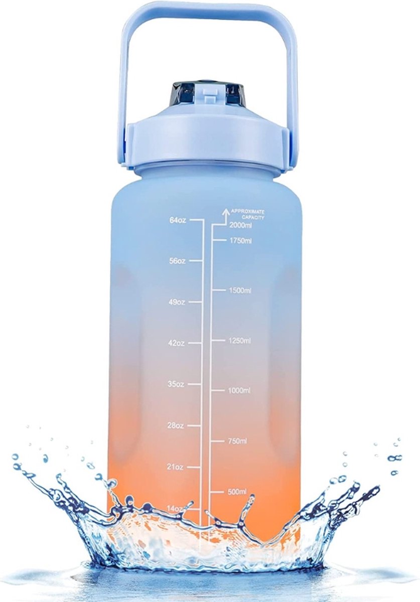 2 liter drinkfles van glas, 2 l glazen fles, waterfles glas met rietje