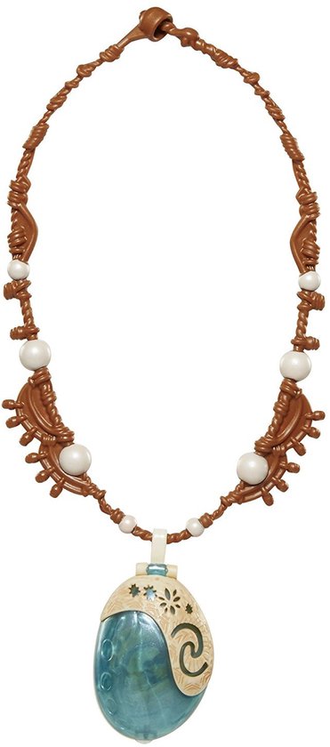 Bruine Moana ketting met witte parels en een blauwe, oceaan-geïnspireerde hanger.