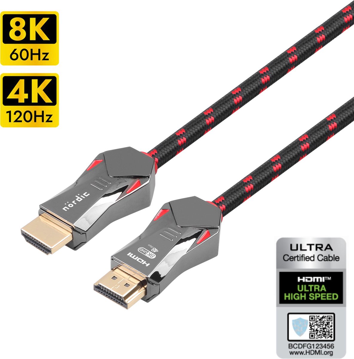 NÖRDIC HDMI-N1015B - Gecertificeerde Ultra High Speed - HDMI 2.1 - 8K 60Hz - 4K 120Hz - 48Gbps - 1,5m