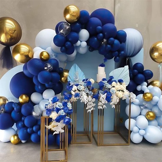 Versier plezier - ballonnenset - ballonnenboog - 136 delig - mix blauw - goud - thema feest