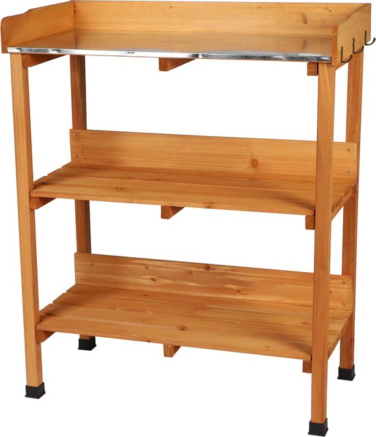 Relaxdays oppottafel, tuintafel met 3 etages, kweekkas, tuin, balkon & terras, hout, 86x92x42 cm, wit