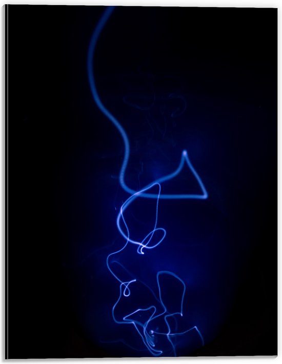Dibond - Blauwe Lichtstrepen tegen Zwarte Achtergrond (Niet Lichtgevend) - 30x40 cm Foto op Aluminium (Wanddecoratie van metaal)