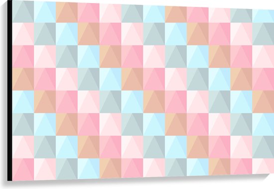 Canvas - Blokpatroon van Blauw, Bruin en Roze Vakken - 120x80 cm Foto op Canvas Schilderij (Wanddecoratie op Canvas)
