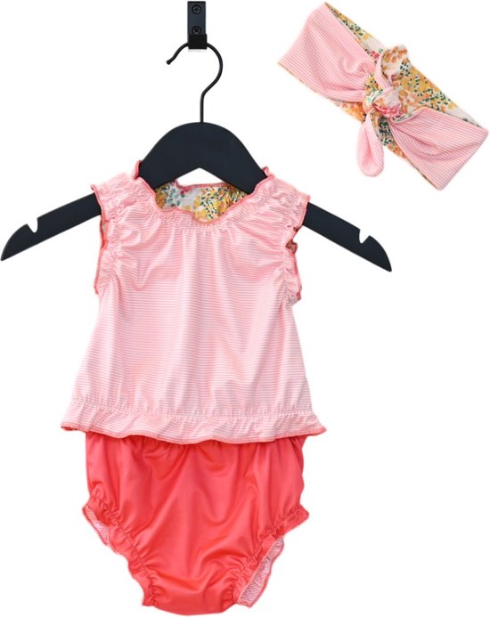 Ducksday Omkeerbare baby tankini met haarlint voor meisjes UPF 50