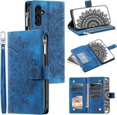 Telefoonhoesje geschikt voor Samsung Galaxy A34 - Portemonnee met rits - book-case hoesje - ruimte voor 8 pasjes - mandala blauw