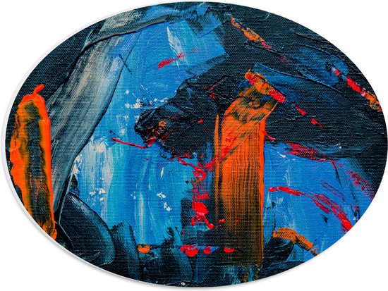PVC Schuimplaat Ovaal - Blauw Schilderij met Oranje Details - 40x30 cm Foto op Ovaal (Met Ophangsysteem)