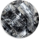 PVC Schuimplaat Muurcirkel - Abstracte Verfmix van Zwart en Wit Tinten - 50x50 cm Foto op Muurcirkel (met ophangsysteem)