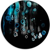Dibond Muurcirkel - Blauwe Witte Cirkels en Strepen tegen Zwarte Achtergrond - 100x100 cm Foto op Aluminium Muurcirkel (met ophangsysteem)