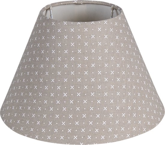 HAES DECO - Lampenkap - Natural Cosy - grijs met witte stippen en kruisjes bedrukt - formaat Ø 25x16 cm, voor Fitting E27 - Tafellamp, Hanglamp