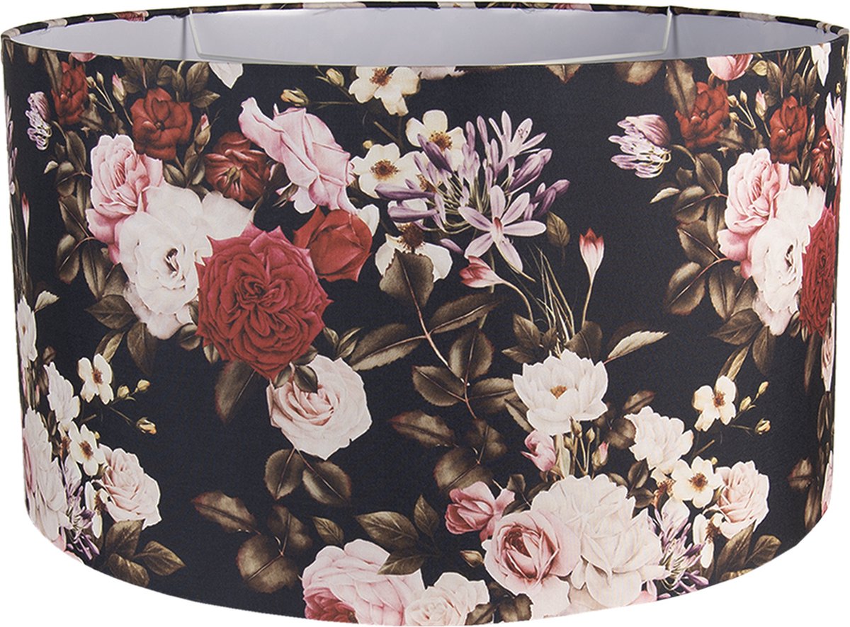 HAES deco Lampenkap Dramatic Chic zwart met rood roze bloemen bedrukt formaat Ø 53x30 cm voor Fitting E27 Tafellamp Hanglamp