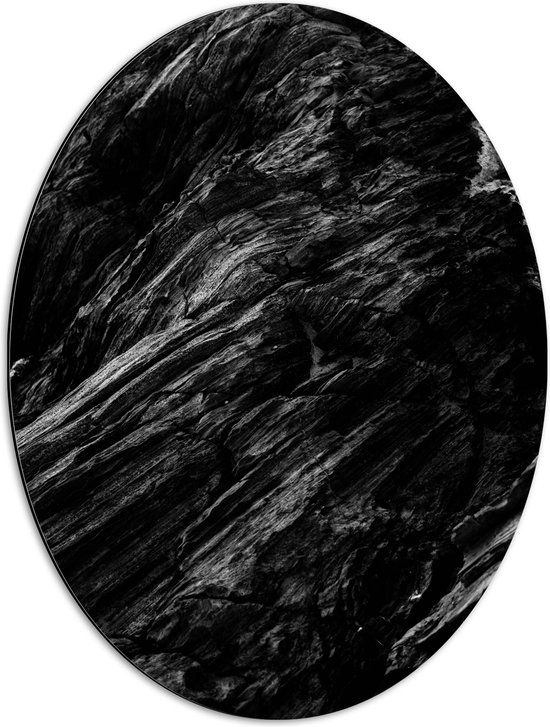 Dibond Ovaal - Donkere Stenen Rotsen van Bergen - 51x68 cm Foto op Ovaal (Met Ophangsysteem)