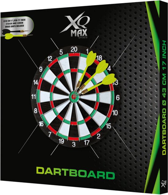 Dartboard - XQ MAX -  43 x 1,2 cm 17inch - 3 x groen 3 x zwart dartpeiltjes - XQMax