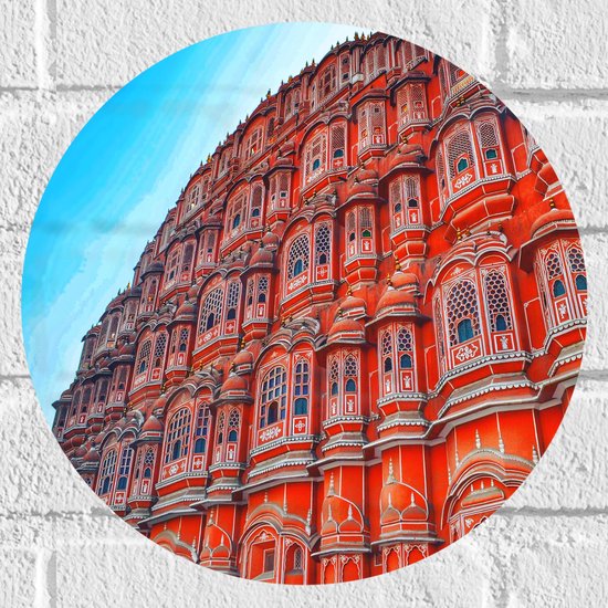 Muursticker Cirkel - Rood Kasteel Hawa Mahal - India - 30x30 cm Foto op Muursticker