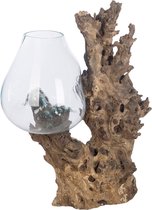 DKNC - Decoratief beeld Mallawi - Glas met hout - 60x45x92cm - Bruin