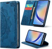 Casemania Hoesje Geschikt voor Samsung Galaxy A14 Navy Blue - Mandala Portemonnee Book Case