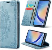 Casemania Hoesje Geschikt voor Samsung Galaxy A14 Aqua Blue - Mandala Portemonnee Book Case