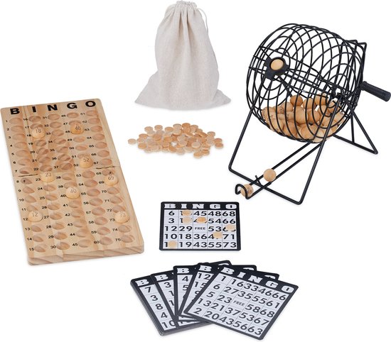 Afbeelding van het spel Relaxdays bingo spel - hout - bingokaarten - bingomolen - set - kinderbingo - ouderen