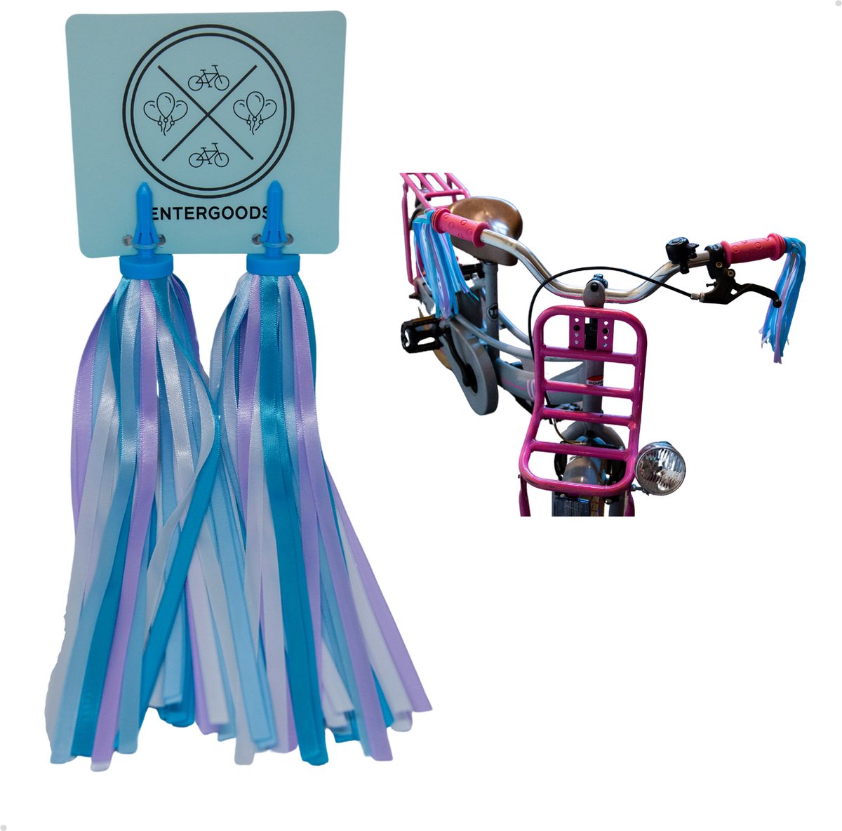 Entergoods® Stuurslingers - Fiets Versiering Kinderen - Stuurversiering Slingers - Handvat Streamers voor Meisjes - Streamers voor jongens - BlauwPaarse Franjes - 2 Stuks - 24 CM - Stuurslingers voor Kinderfiets