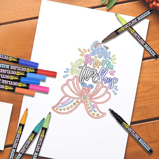 18 Zilver Outline MarkersMagische stiften met dubbele lijn18 kleuren