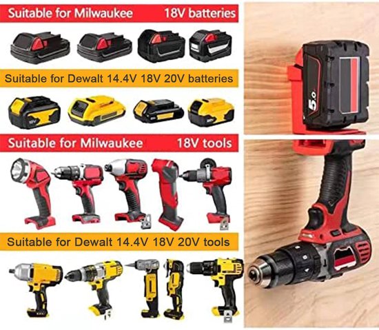 2 Pièces Support De Machine à Outils électriques Perceuse électrique étagère Murale Dispositifs De Fixation Adaptés à La Machine à Outils électriques Milwaukee M18 18 V/20 V (Rouge