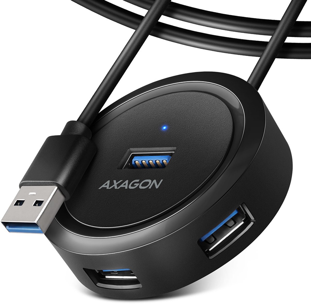 AXAGON HUE-P1AL 4x USB 3.2 Gen 1 ROUND hub, micro USB power IN, 1.2m USB-A cable