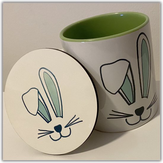 NB! Creative Boutique: Bunny themed: Green bunny ears Coaster & Mug set ...