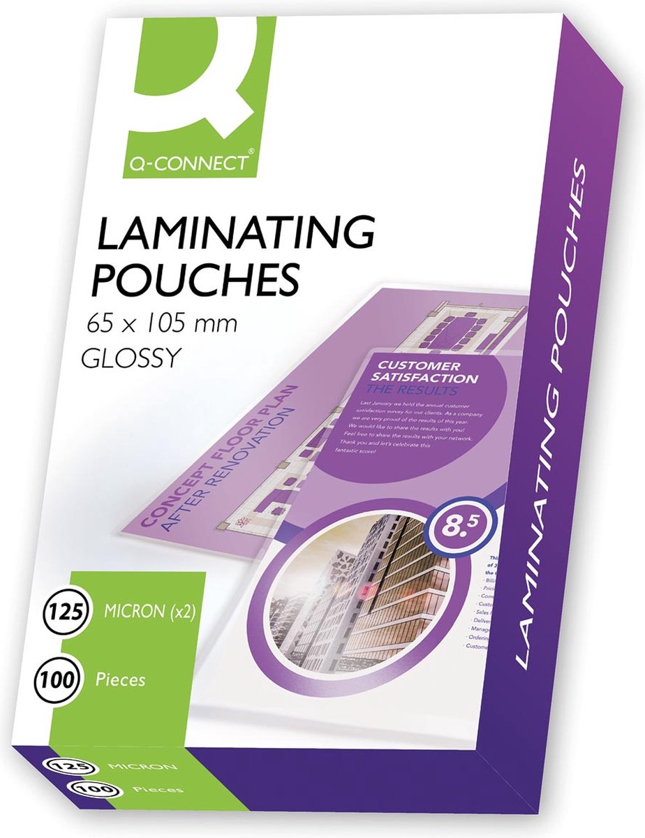 Q-CONNECT lamineeretui 2x 125 micron 65x105mm 100 stuks 100 stuks