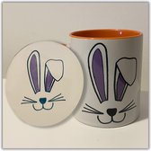 NB! Creative Boutique: Bunny Orange & Purple Coaster & Mug set / Set van onderzetter & mok konijn oren