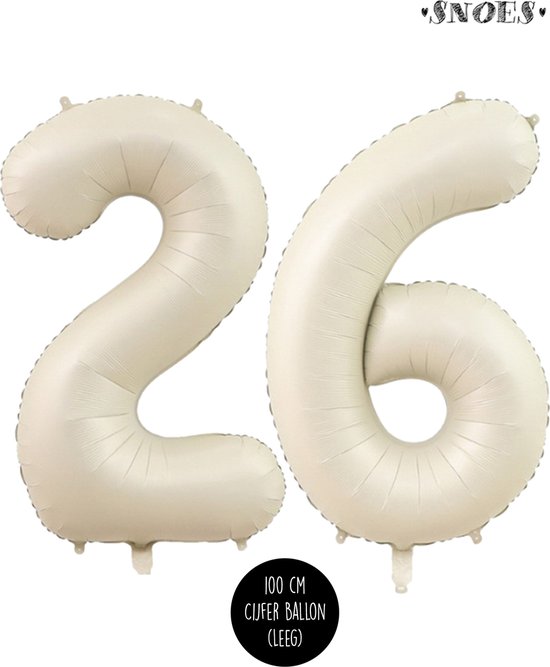 Cijfer Helium Folie ballon XL - 26 jaar cijfer - Creme - Satijn - Nude - 100 cm - leeftijd 26 jaar feestartikelen verjaardag