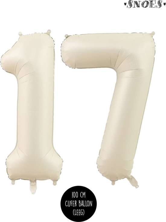 Cijfer Helium Folie ballon XL - 17 jaar cijfer - Creme - Satijn - Nude - 100 cm - leeftijd 17 jaar feestartikelen verjaardag