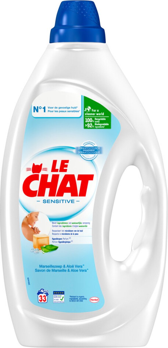 Le Chat Gel Sensitive - Vloeibaar Wasmiddel - 4 x 33 Wasbeurten - 132 Wasbeurten - Voordeelverpakking