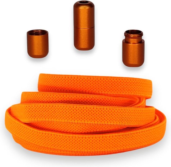 Elastische Veters Plat 9mm Oranje | Comfortabele Draaisluiting - Agletless®